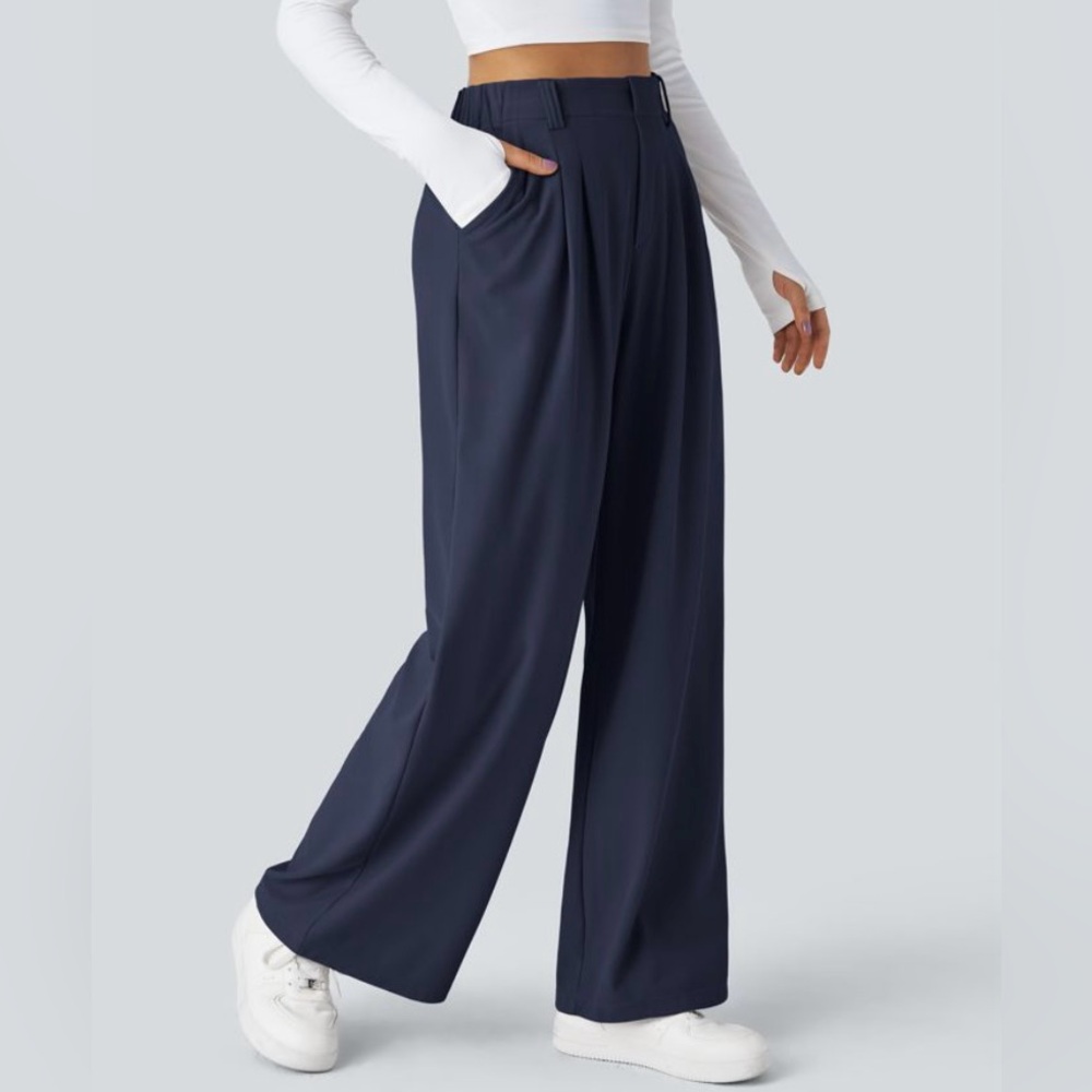 HALARA Flex Navy Blue Waffle Knit High Waist Wide-Leg Pants Women’s XS NWT